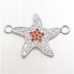copper starfish pendant paved zircon, platinum plated, approx 17mm dia
