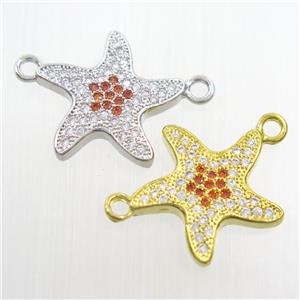 copper starfish pendant paved zircon, mix color, approx 17mm dia
