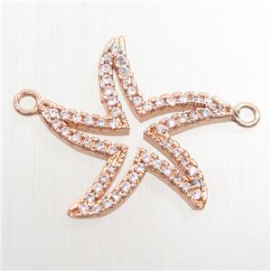 copper starfish pendant paved zircon, rose gold, approx 20mm dia