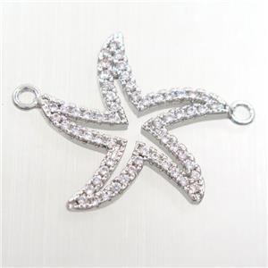 copper starfish pendant paved zircon, platinum plated, approx 20mm dia