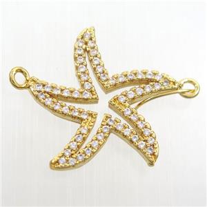 copper starfish pendant paved zircon, gold plated, approx 20mm dia