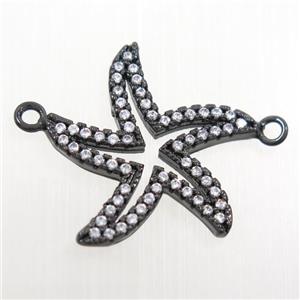 copper starfish pendant paved zircon, black plated, approx 20mm dia