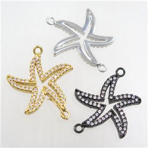 copper starfish pendant paved zircon, mix color, approx 20mm dia