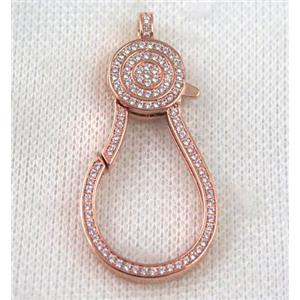 copper Lobster Clasp paved zircon, rose gold, approx 22-50mm