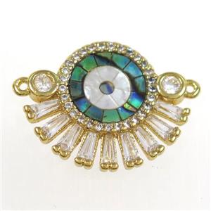 copper evil eye pendant paved zircon with abalone shell, gold plated, approx 17-21mm