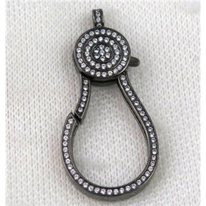 copper Lobster Clasp paved zircon, black plated, approx 22-50mm