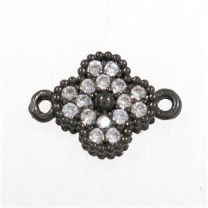 copper clover connector paved zircon, black plated, approx 7.5mm