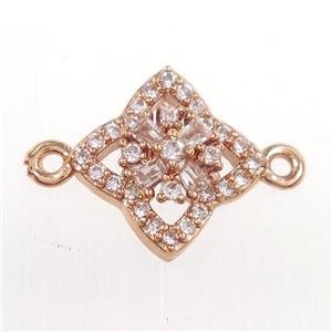 copper star connector paved zircon, rose gold, approx 12mm dia