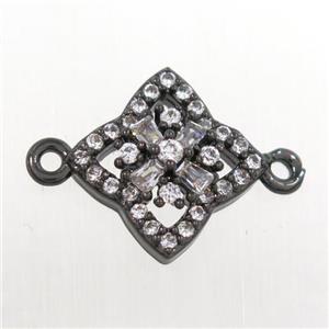 copper star connector paved zircon, black plataed, approx 12mm dia