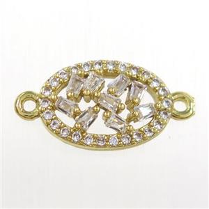 copper oval connector paved zircon, gold plated, approx 8-12mm