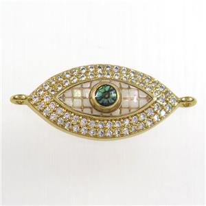copper eye connector paved zircon with abalone, gold plated, approx 11-22mm