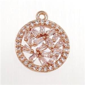 copper circle pendant paved zircon, rose gold, approx 12.5mm dia