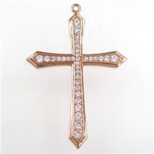 copper cross pendant paved zircon, rose gold, approx 35-47mm