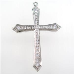 copper cross pendant paved zircon, platinum plated, approx 35-47mm