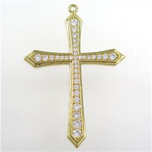 copper cross pendant paved zircon, gold plated, approx 35-47mm