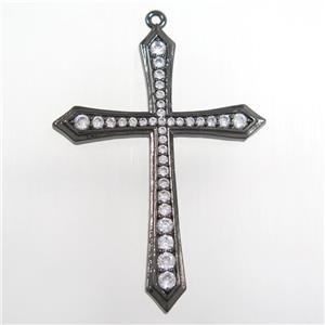 copper cross pendant paved zircon, black plated, approx 35-47mm