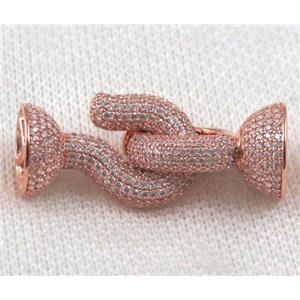 copper connector paved zircon, rose gold plated, approx 18-40mm, 16mm hole