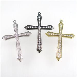copper cross pendant paved zircon, mixed color, approx 35-47mm