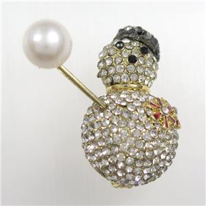 Snowman copper brooch paved zircon with, gold plated, approx 10mm, 20-33mm