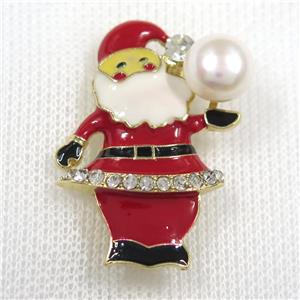 Santa Claus copper brooch paved zircon, Enamel, gold plated, approx 9mm, 25-35mm