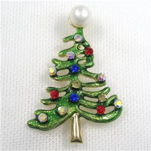 christmas tree copper brooch paved zircon, enamel, gold plated, approx 9mm, 40-55mm