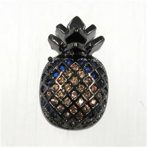 copper pineapple pendants paved zircon, black plated, approx 10-16mm