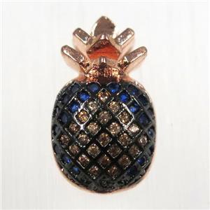 copper pineapple pendants paved zircon, rose gold, approx 10-16mm