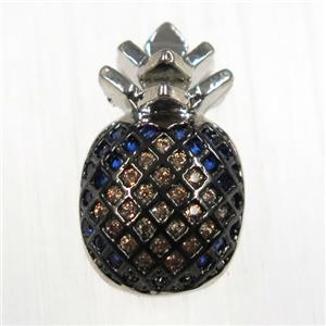 copper pineapple pendants paved zircon, platinum plated, approx 10-16mm