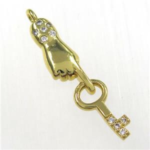 copper handkey pendants paved zircon, gold plated, approx 6-27mm