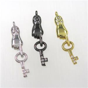 copper handkey pendants paved zircon, mixed color, approx 6-27mm