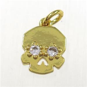 copper skull pendants paved zircon, gold plated, approx 10-12mm