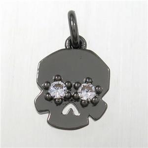 copper skull pendants paved zircon, black plated, approx 10-12mm