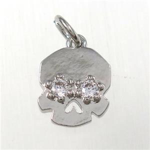 copper skull pendants paved zircon, platinum plated, approx 10-12mm