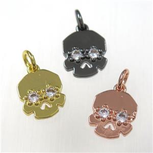 copper skull pendants paved zircon, mixed, approx 10-12mm