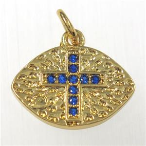 copper eye cross pendants paved zircon, gold plated, approx 10-15mm