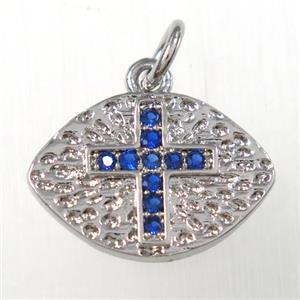 copper eye cross pendants paved zircon, platinum plated, approx 10-15mm