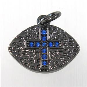 copper eye cross pendants paved zircon, black plated, approx 10-15mm