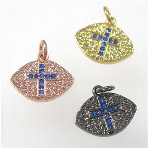 copper eye cross pendants paved zircon, mixed color, approx 10-15mm