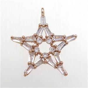 copper star pendant paved zircon, rose gold, approx 22mm dia