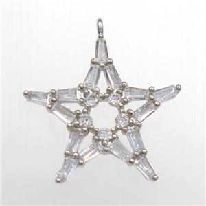 copper star pendant paved zircon, platinum plated, approx 22mm dia