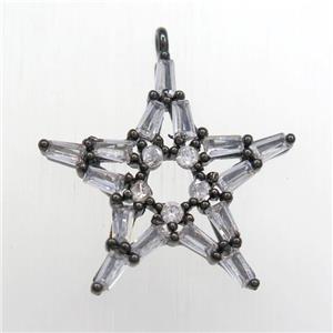copper star pendant paved zircon, black plated, approx 22mm dia