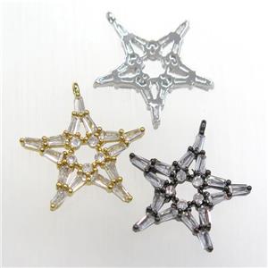 copper star pendant paved zircon, mixed color, approx 22mm dia