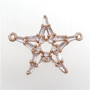 copper star pendant paved zircon with 2loops, rose gold, approx 22mm dia