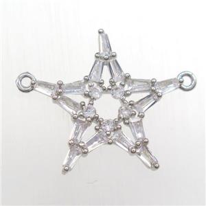 copper star pendant paved zircon with 2loops, platinum plated, approx 22mm dia