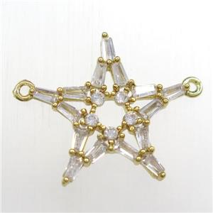copper star pendant paved zircon with 2loops, gold plated, approx 22mm dia