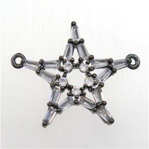 copper star pendant paved zircon with 2loops, black plated, approx 22mm dia