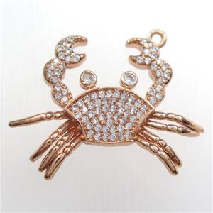 copper Crab pendant paved zircon, rose gold, approx 22-28mm