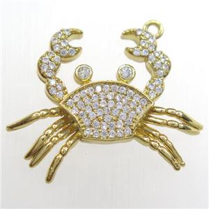copper Crab pendant paved zircon gold plated, approx 22-28mm