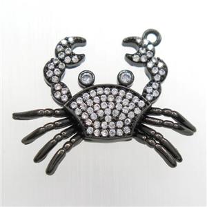 copper Crab pendant paved zircon, black plated, approx 22-28mm