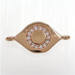 copper eye connector paved zircon, rose gold, approx 10-14mm